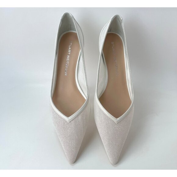Stuart Weitzman Eva 35 Pumps White Sparkle Mesh Kitten Heel Women Size 39 US8.5B - Picture 2 of 11